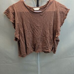 Altar'd State Brown Ruffle Sleeve Crop Top